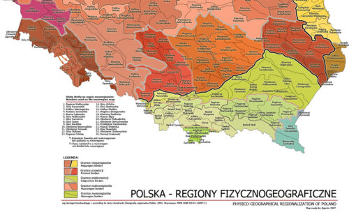 Mapa pasm i masywów górskich w Polsce w randze mezoregionów oraz wybranych mikroregionów.
