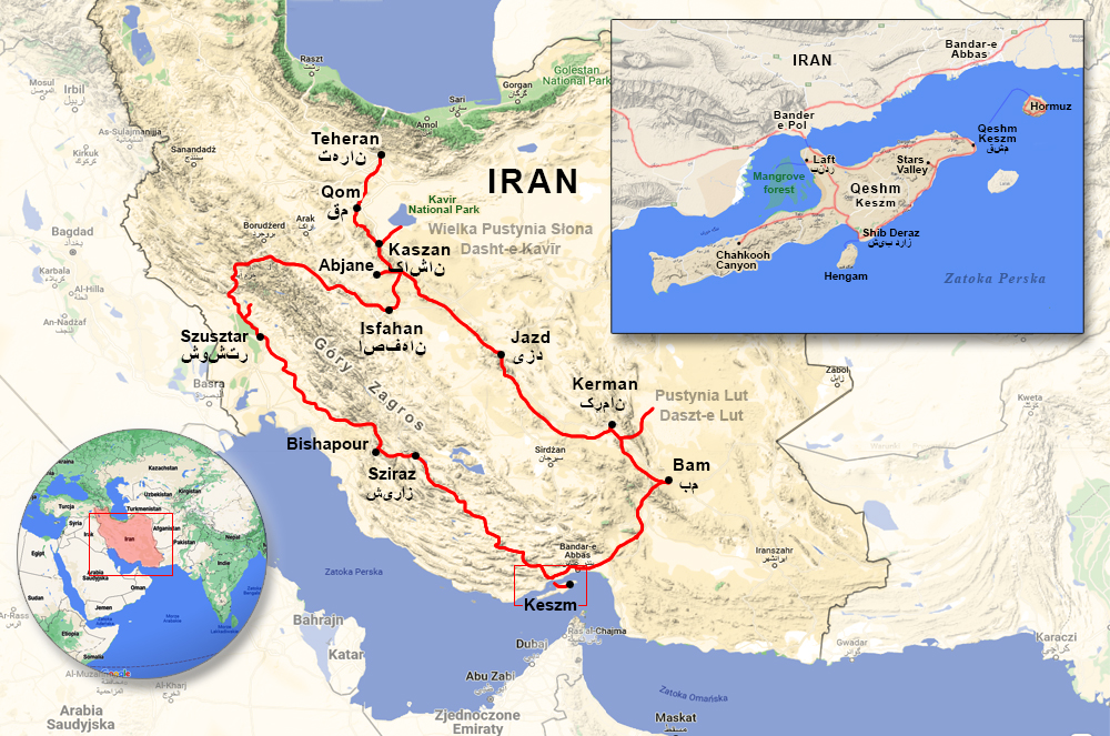 Mapa naszej trasy po Iranie